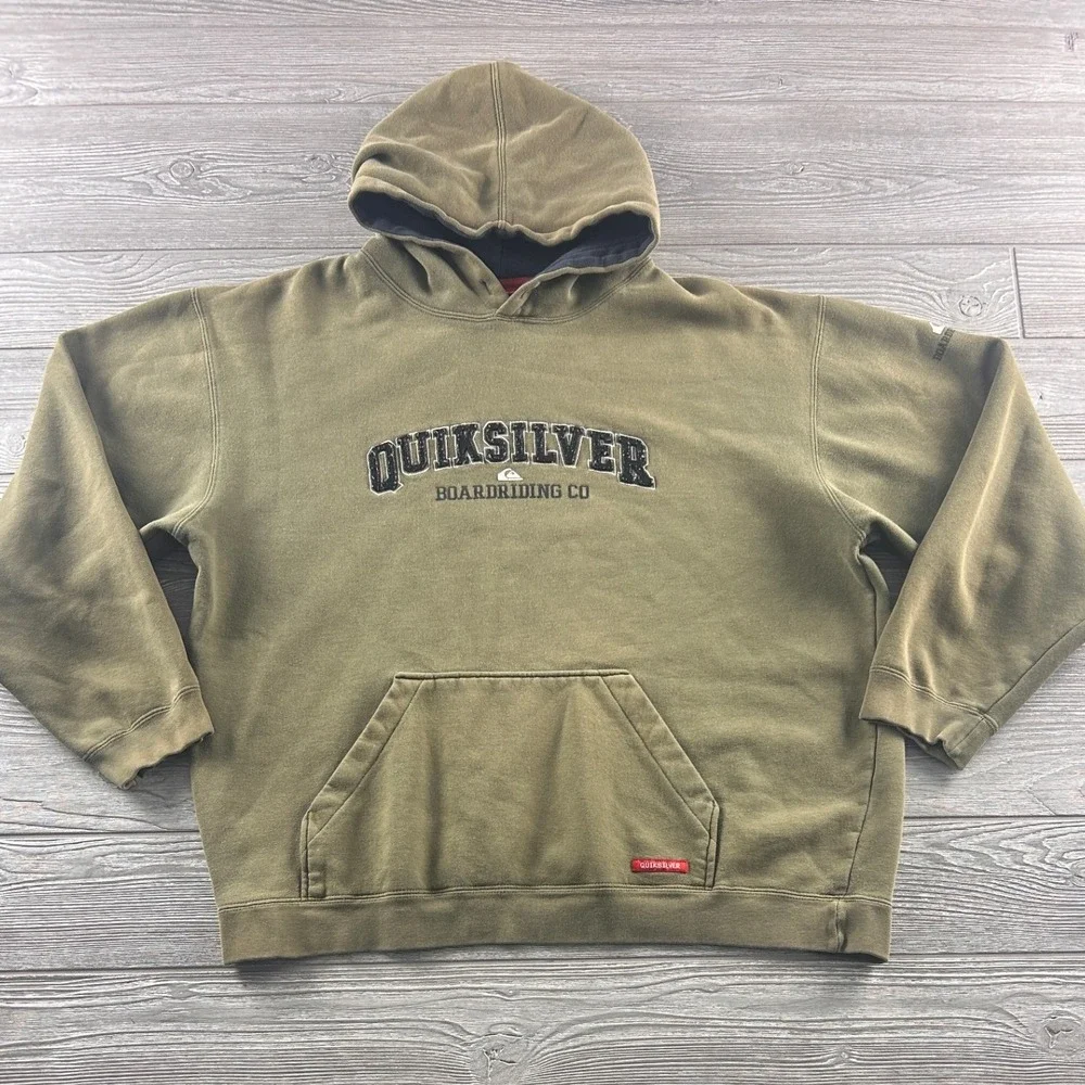 VTG Quiksilver Boardriding Co Mens Large Green Embroidered Pullover Hoodie
